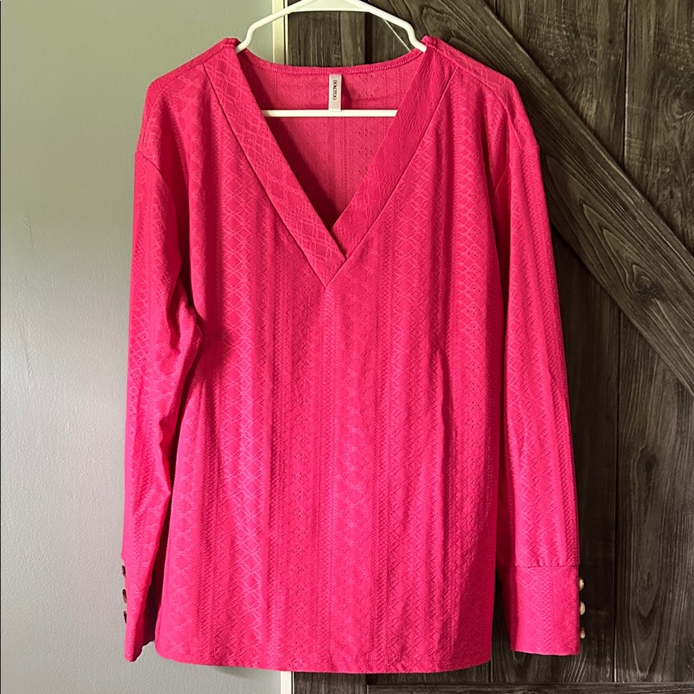 Elegant Fuchsia V-Neck Blouse